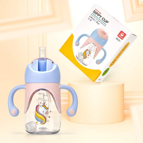 hahaland Sippy Cups for Baby 6-12 Months, 2 in 1 Spout & Straw Unicorns Sippy Cups for Toddlers, No Spill