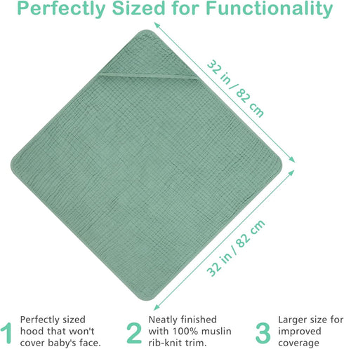 Accmor 2 Pack 100% Hooded Baby Towels, Muslin Cotton Bath Towel for Babies, Newborn, Infant and Toddler, Absorbent Soft