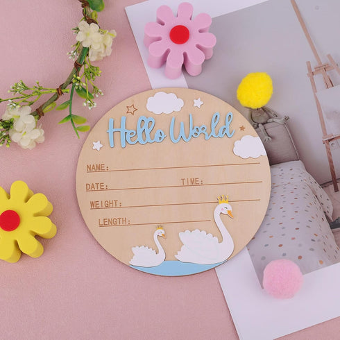 Penitue 5.9in Baby Announcement Sign, Wood Newborn Welcome Baby Name Sign with Pen Hello World Birth Announcement