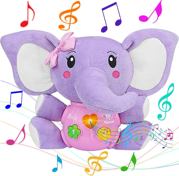 Aitbay Plush Elephant Music Baby Toys for 0-12 Months - Light Up Stuffed Animal for Boys & Girls (Purple)