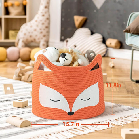 Showers-15.7"L 11.8"H, Fox Decor Basket, Nursery Basket for Baby Clothes, Toys, Laundry, Blanket, Cute Animal Storage