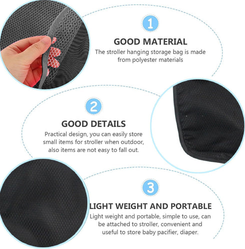 Cozy 2PCS) Stroller Side Bag - Bike/Stroller Organizer, Hook & Loop Easy Attach - Mesh Design, Non-Slip Straps, mom