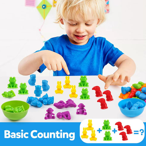 Counting Animals Matching Game with Sorting Bowls | Montessori Preschool Learning Toys for Kids - Zoo