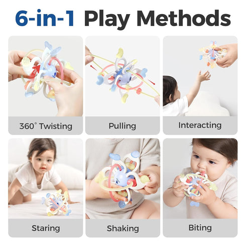0-6, 6-12 10 Evoceler Baby Toy, Montessori Sensory Teether Toy for Months, Rotatable Textures Soft Silicone Teething