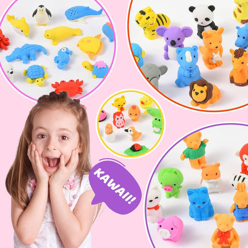 Kaemi 120Pcs Animal Erasers for Kids Desk, 3D Take Apart Erasers Toys for Party Favors and Treasure Box Games