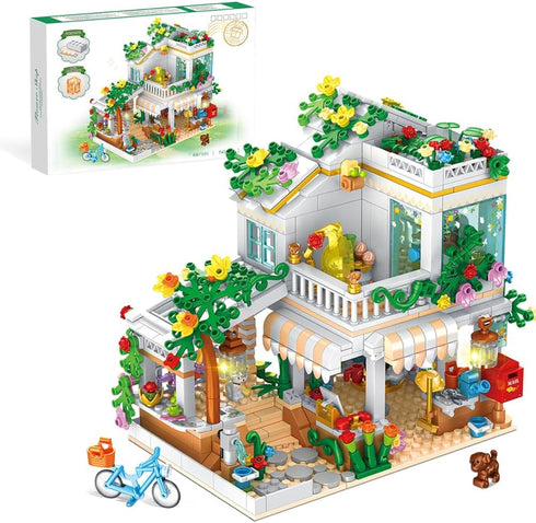 Flower Shop with LED Light Building Blocks Toys 742 Pieces Girl's Favorite