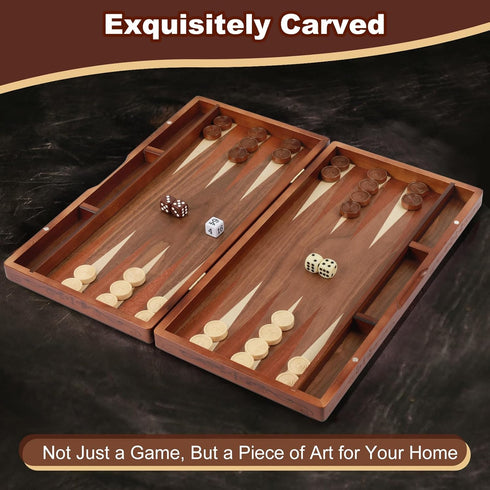 Syrace Backgammon Set, 16" Handcrafted Wooden Large Size, Classic Two-Player Strategy Board Premium Travel Game Board