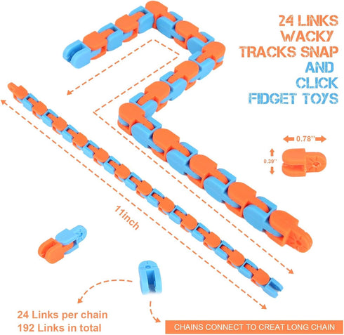 8Pcs Fidgets Wacky Tracks Fidget Toys for Kids, Sensory Autism Snap Click Snake Toys for Adults, School Prizes