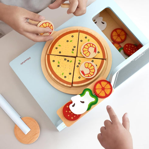 Set 3-6 Counter 24 Pillowhale Wooden Pizza Play for Kids Slice and Serve Pretend Play Food with Hook-and-Loop Cutting