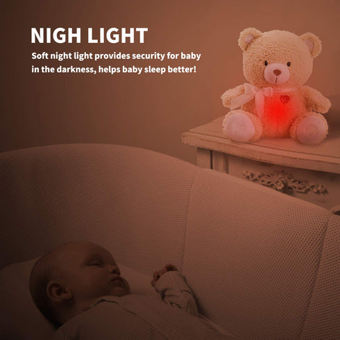 9 BEREST Sleeping Bear Baby Sleep Soother- Mom's Heartbeat White Noise Machine Infant Stuffed Animal Bear Toy Sleeping