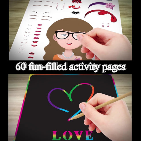60-page 420 Activity Book for Girls and Boys - Premium Case Includes Large - Stickers, Rainbow Scratch Papers, Reusable