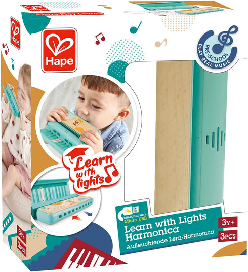 Hape Learn with Lights Harmonica | USB Charging Musical Instrument with Learning and Band Mode