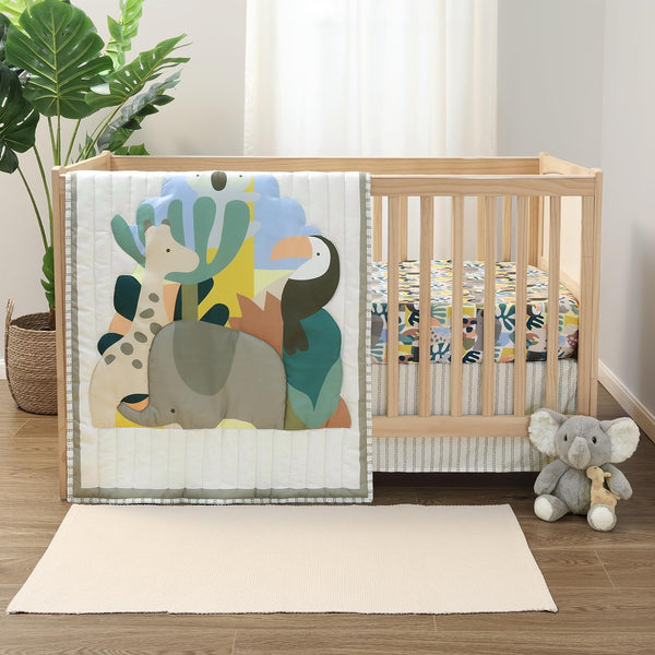 The Peanutshell 3 Piece Safari Puzzle Baby Crib Bedding Set Boy, Baby