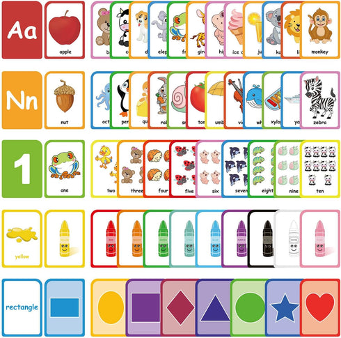 ZazzyKid Flash Cards for Toddlers - 54 Double Sides Flashcards for Alphabets, Numbers, Colors, Shapes