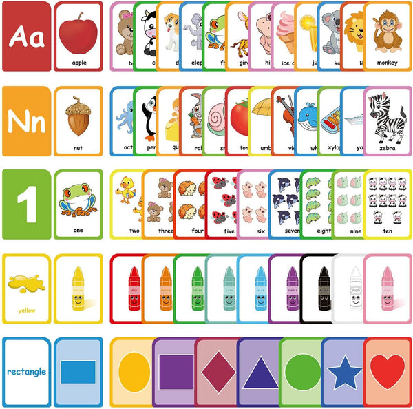 ZazzyKid Flash Cards for Toddlers - 54 Double Sides Flashcards for Alphabets, Numbers, Colors, Shapes