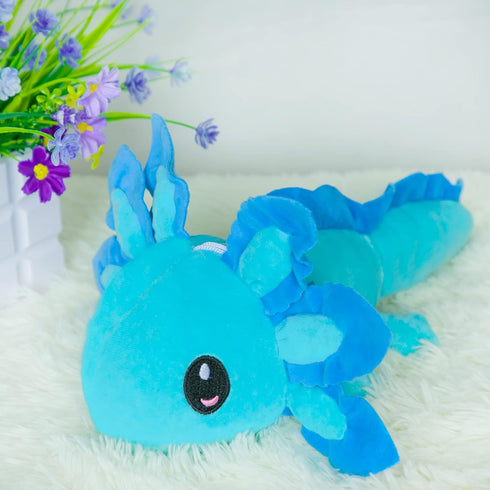 14" Axolotl Plush Toy, Salamander Stuffed Animal, Gifts for Boys Girls Birthday Christmas (Blue+Black)