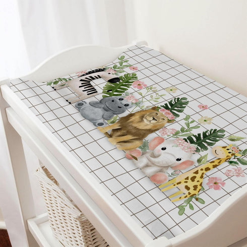 Baby African Safari Animals Changing Pad Cover, 32''x16'' Lion Elephant Giraffe Hippo Zebra for Boy Girl, Soft