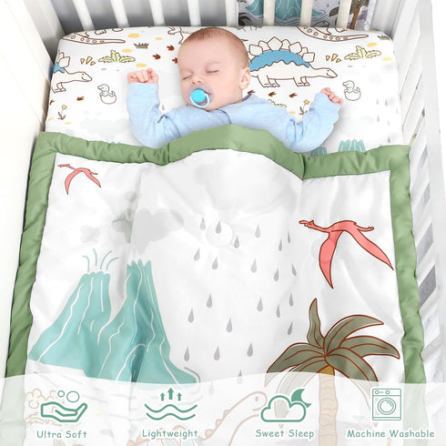 Set 4-Piece Set Set-Fits 52x28 inch SWESEN Dinosaur Crib Bedding for Boys, Crib Includes Quilt, Fitted Sheet, Skirt