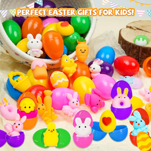 UUSYCUN 30PCS Prefilled Easter Eggs with Mochi Squishy Toys, Easter Squishies Stuffed Plastic Eggs for Easter Basket