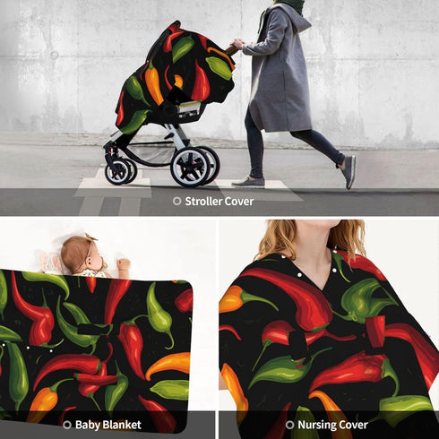 Zhbvncp Hot Chili Pepper Pattern Baby Car Seat Cover & Breastfeeding Nursing Cover - Breathable Stretch Fabric