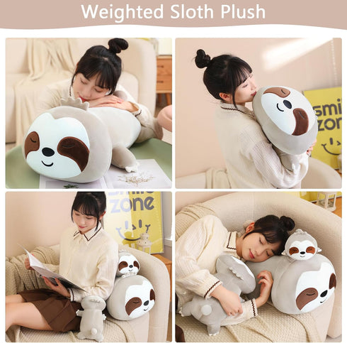 SQEQE Weighted Sloth Plush, 13.8 Inch Brown Stuffed Animal for Anxiety, Cute Sloth Pillow Toy Gift for Kids Adults, 1.6