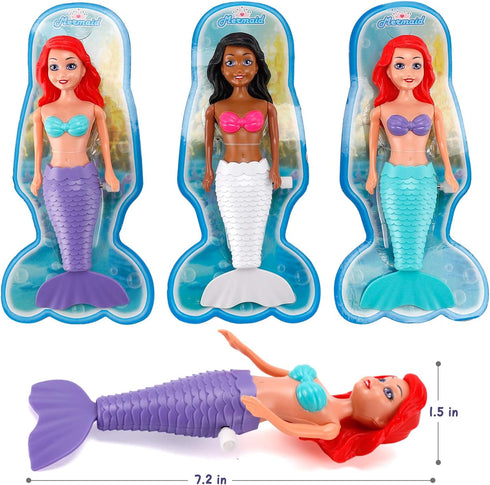 Mermaid Bath Toys for Toddlers Kids Girls - Princess Wind Up Tail Flap Floating Water Bathtub Toys, 6 Pack for Swimming