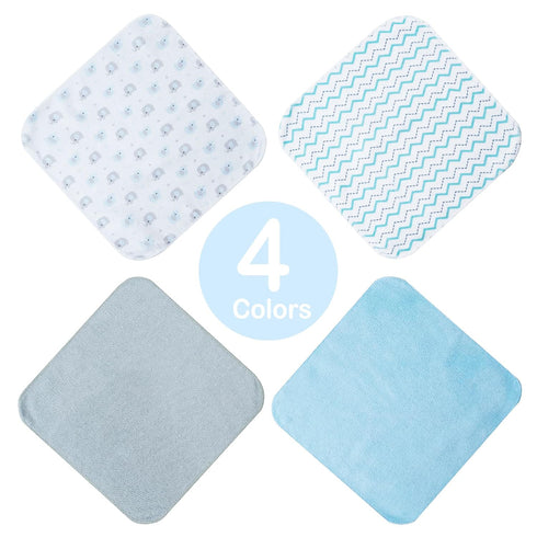 Softan Baby Washcloths, 24 Pack Extra Soft & Ultra Absorbent Baby Towels, 9x9 Blu Elephant for Sensitive Skin