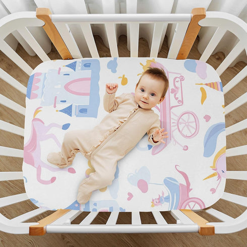 Gravopti 39X27 Inch Little Princess with Castle Crib Sheets for Girls and Boys, Soft Breathable Cotton Crib Sheets