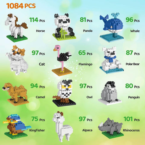FUN LITTLE TOYS Mini Animals Building Blocks Sets - 12 Boxes for Goodie Bags, Birthday Gifts, Party Favors for Kids
