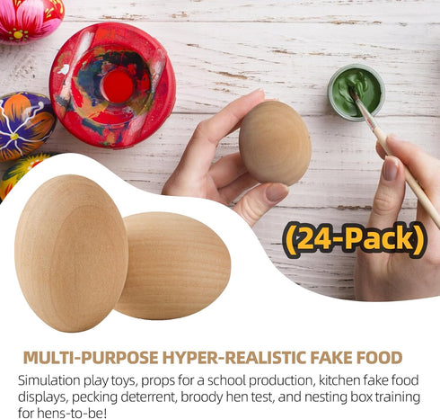 24 CALPALMY Pieces Wooden Eggs - Life-Size, Reusable Fake Easter Eggs for Painting, Decorating, Crafting, Pretend Play