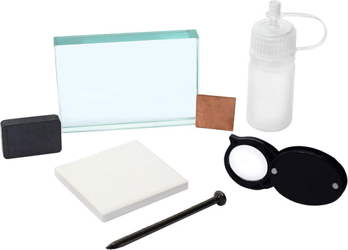 EISCO Mineral ID Kit - 7 Pieces for Geology Classrooms - Includes Streak Plate, Glass Plate, Dropper Bottle & More