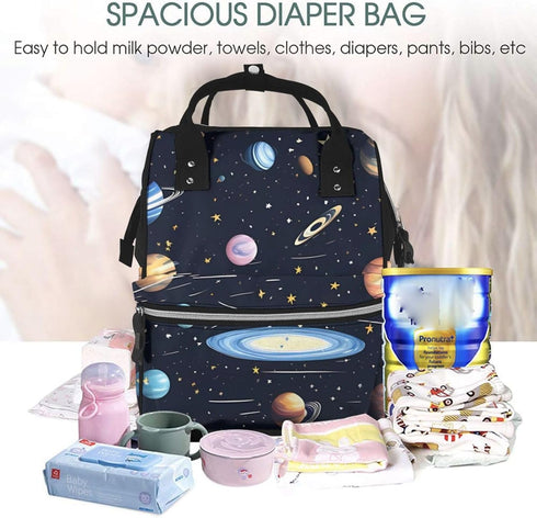 HCBPWVQA Backpack Daypacks Backpack Mommy The Solar Family Diaper Bag with Changing Pad and Pacifier Holder