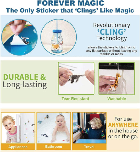 Giggles & Pebbles Educational Magic Sticker Pad Book for Kids, Reusable Non-Adhesive Stickers with Farm, Zoo, Ocean