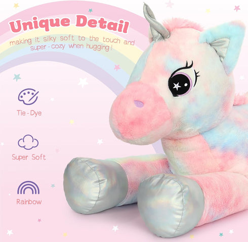 43in Giant Unicorn Stuffed Animal Plush Toy, Big Rainbow Cuddly Unicorn for Girls, Large Birthday Gifts