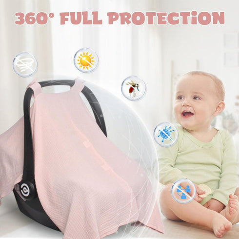 Muslin Car Seat Cover for Babies, Multi-use Nursing Cover, Breathable Infant Car Seat Canopy for Newborn (Pink)