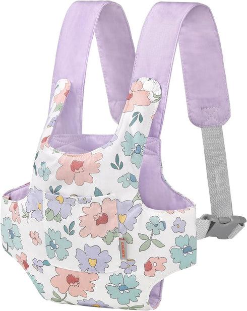 GAGAKU Baby Doll Carrier for Kids, Reborn Baby Carrier with Adjustable Straps for American Girl Doll - Purple (Flowers)