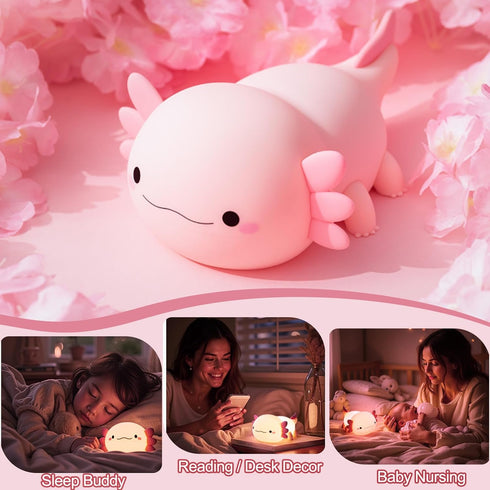 Dimmable Axolotl Lamp, Axolotl Cute Night Light Gifts, Rechargeable Bedside Nightlight, Squishy Silicone Animal Touch