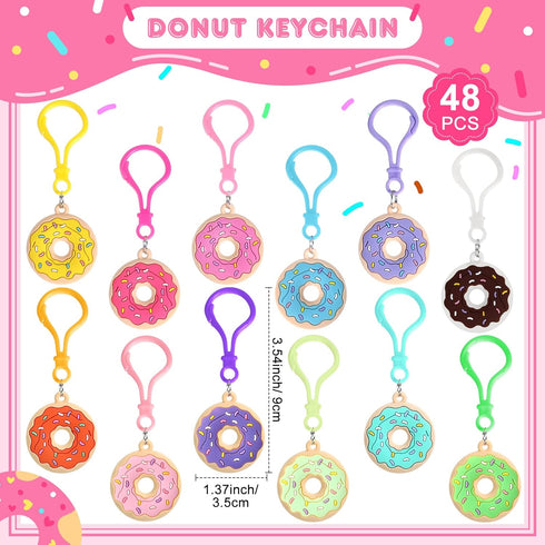 48 Pcs Sweet Donut Keychain Party Favors, Sweet Doughnut Theme Birthday Supplies, 12 Colors for Kids Goodie Bags