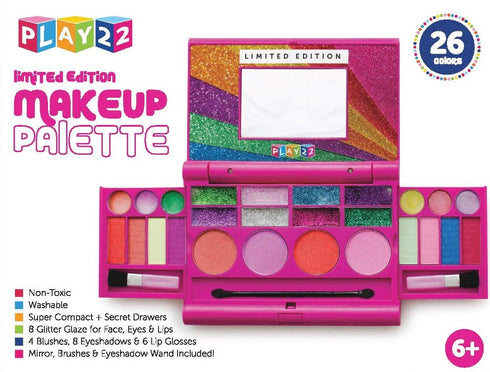 Play22 Real Washable Kids Makeup Palette for Girls, My First Princess Set with Blushes, Eyeshadows, Lip Glosses