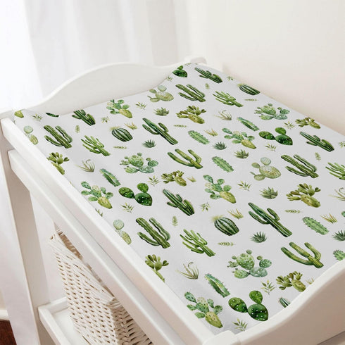 Watercolor Green Cactus Changing Pad Covers, Soft Breathable Fitted Baby Diaper Changing Table Mats 32''x16'' for Boys