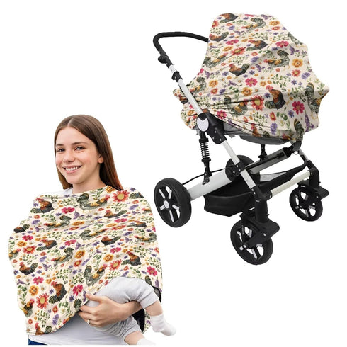 Sarogrorin 2PCS Floral Chickens Baby Car Seat Cover Stretchy Carrier Covers for Stroller/Shopping Cart Nursing Pillow