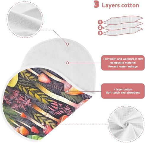 Bulletgxll Set 4, Watercolor Mushrooms Unisex Baby Burp Cloths of Soft Absorbent Organic Cotton Muslin Burping Cloths