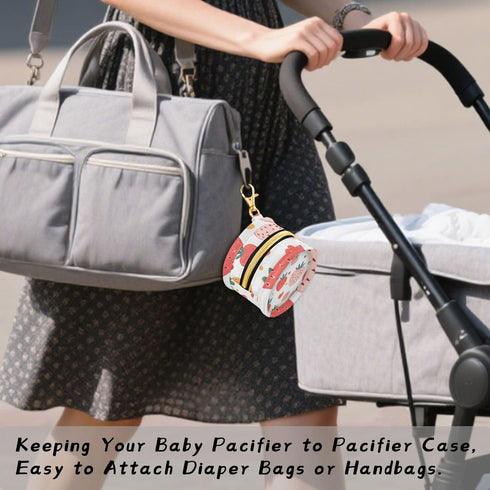 PYBUG Strawberry Round Pacifier Storage Case, Polyester & TPU Lined with Hook Buckle, Pacifier Container Box for Baby