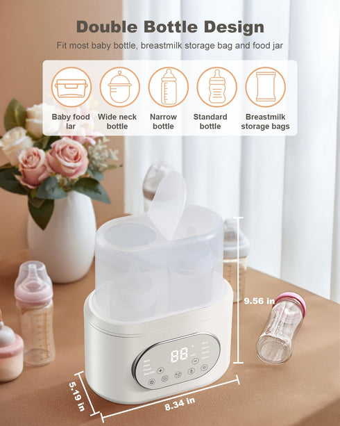 10-in-1 Bottle Warmer, Fast Baby Bottle Warmer for Breastmilk & Formula, Double Milk Warmer with Timer, Accurate Temp