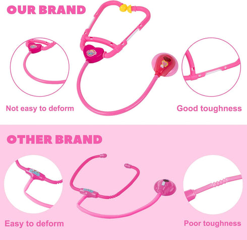 Liberry Doctor Kit for Toddlers 3-5 Years Old, 18-Piece Doctor Bag Pretend Play Toys, Durable Medical Kit with Toy Stethoscope, Pink Doctor Gift for Girls