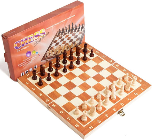 Wooden Chess Set - Folding Board, 12 Inches Handmade Portable Travel Chess Game for Kids and Adults