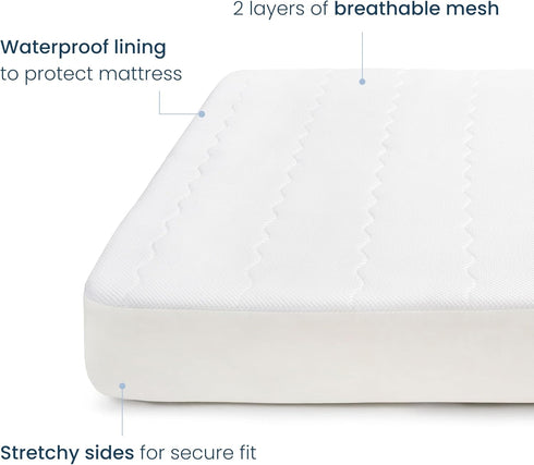 HALO Breathable Crib Mattress Cover Quilted Mesh, Waterproof, Universal Fit for Standard Crib & Toddler Beds, Easy