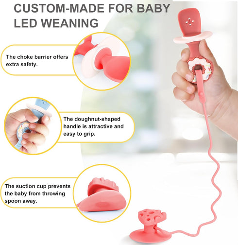 3 Pack Baby Fork and Spoon Set, Suction Baby Self Feeding Utensils for 6-12 Months, Silicone Feeding Supplies