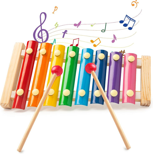 LovesTown Wooden Xylophone for Kids, Musical Toy with 2 Child Safe Mallets, 8 Diatonic Keys for Toddlers