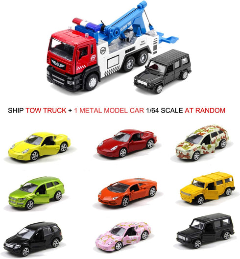 haomsj Toy Tow Truck Pull Back Toy Cars Miniature Carrier Truck Toy for Boys and Girls, Lights and Sound